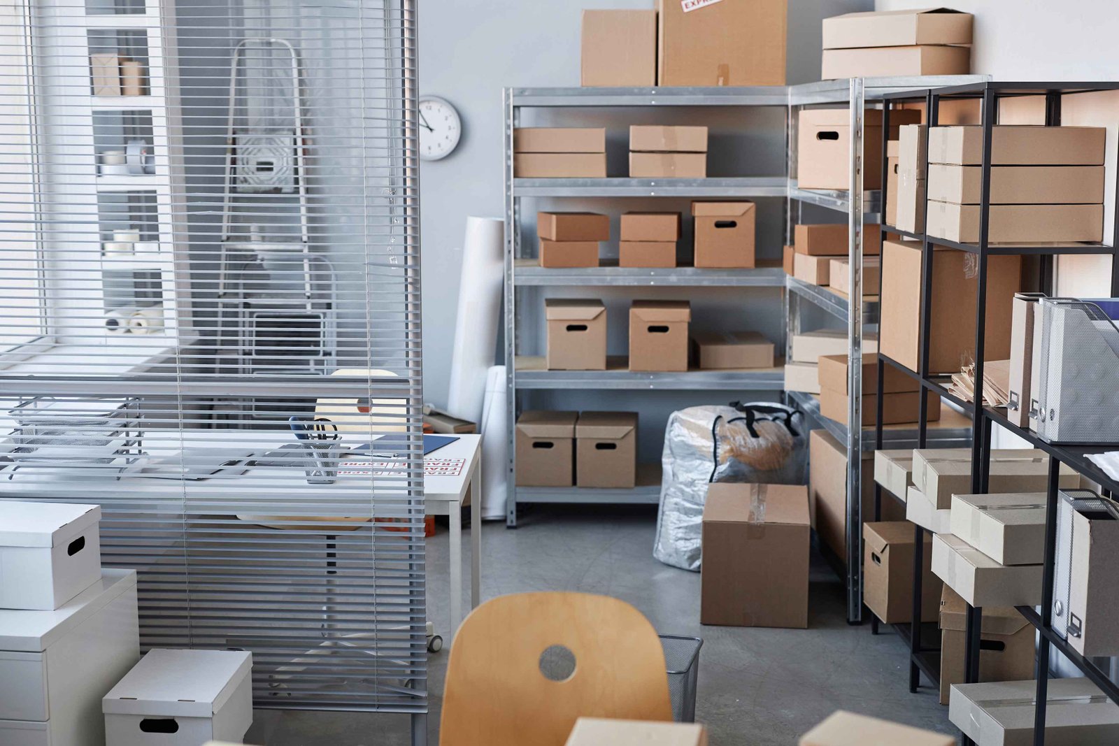 part of spacious warehouse with packed